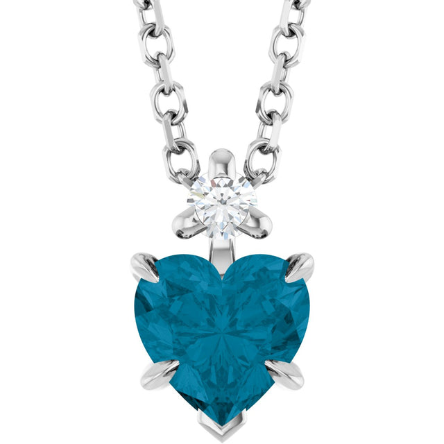 14K Gold Natural London Blue Topaz & Natural Diamond Accented Heart Necklace or Pendant – 0.03 CTW - White Gold