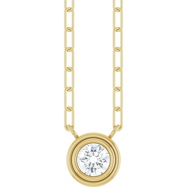 14K Gold Natural White Sapphire Round Bezel-Set Necklace - Yellow Gold