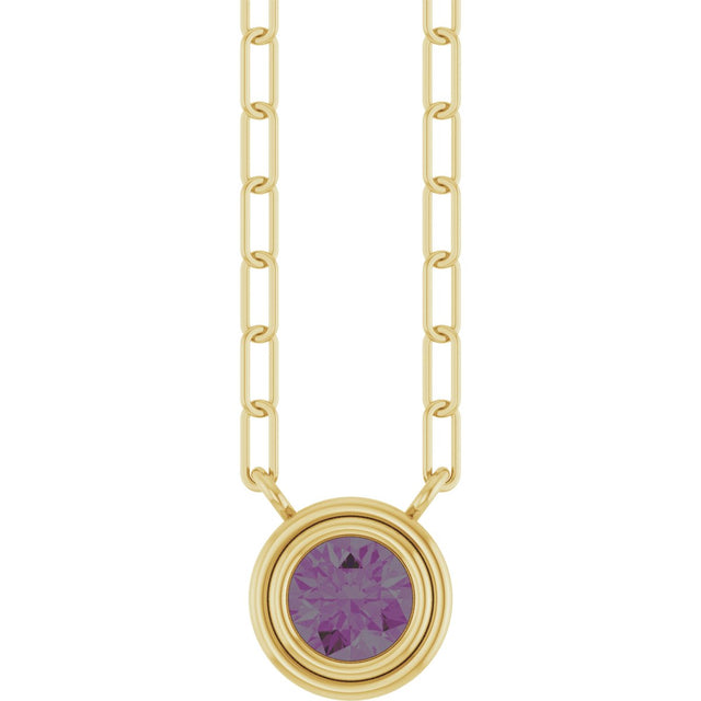 14K Gold Natural Alexandrite Round Bezel-Set Necklace - Yellow Gold