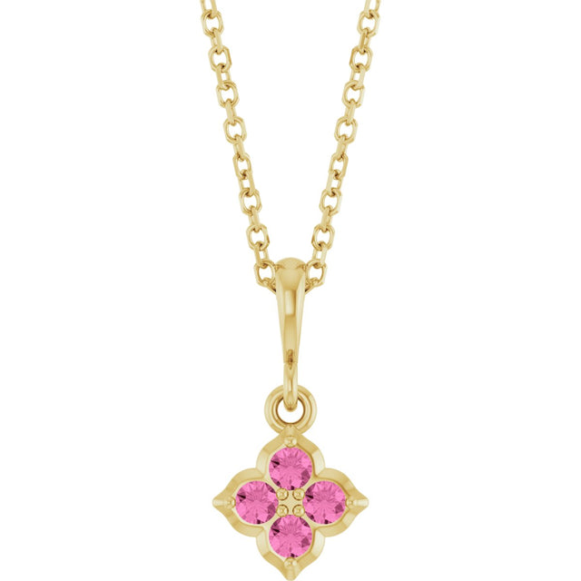 14K Gold Round Lab-Grown Pink Sapphire Cluster Necklace or Pendant - Yellow Gold