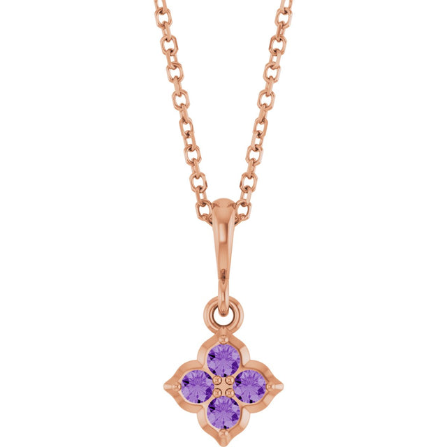 14K Gold Round Lab-Grown Purple Sapphire Cluster Necklace or Pendant - Rose Gold