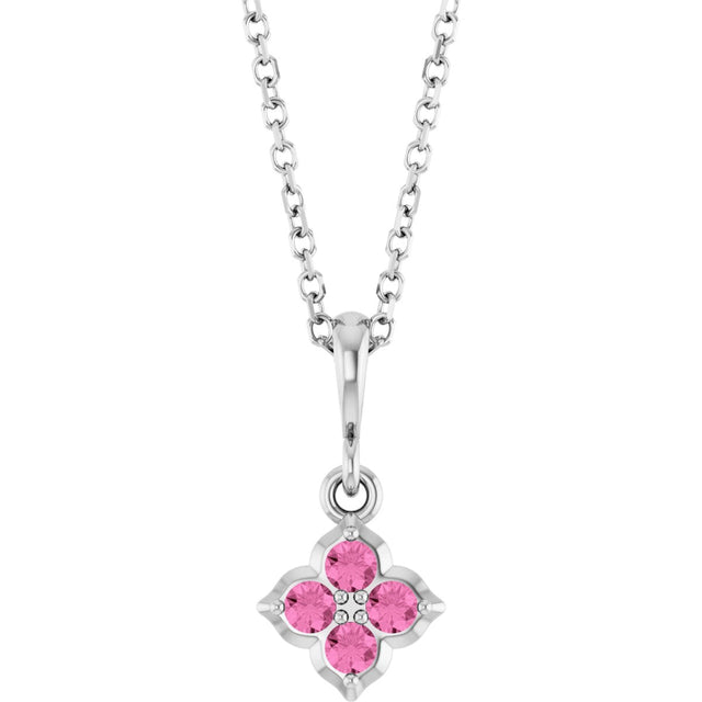 14K Gold Round Lab-Grown Pink Sapphire Cluster Necklace or Pendant - White Gold