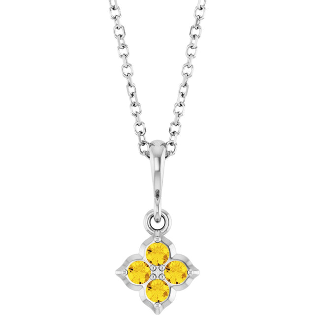 Platinum Round Lab-Grown Yellow Sapphire Cluster Necklace or Pendant