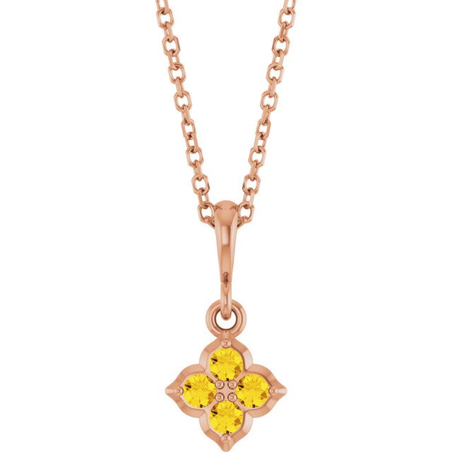 14K Gold Round Lab-Grown Yellow Sapphire Cluster Necklace or Pendant - Rose Gold
