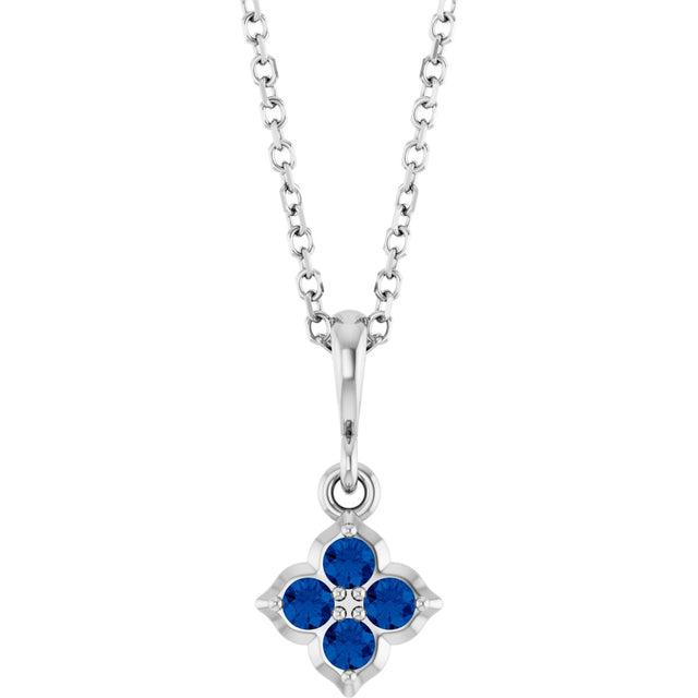 Platinum Round Lab-Grown Blue Sapphire Cluster Necklace or Pendant