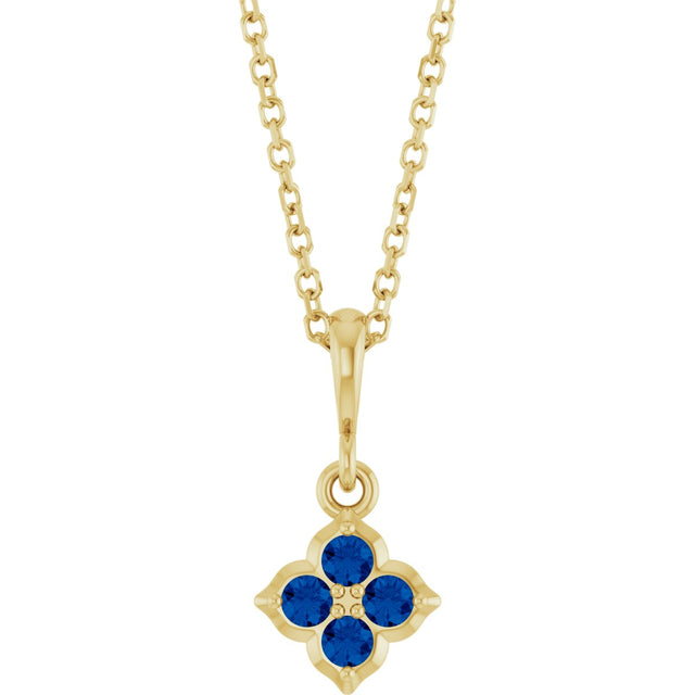 14K Gold Round Lab-Grown Blue Sapphire Cluster Necklace or Pendant - Yellow Gold
