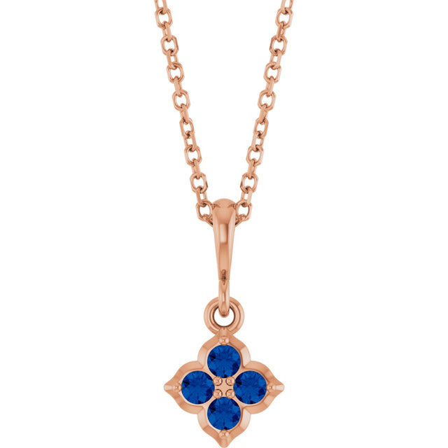 14K Gold Round Lab-Grown Blue Sapphire Cluster Necklace or Pendant - Rose Gold