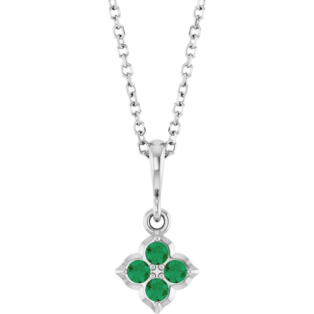 Platinum Round Lab-Grown Emerald Cluster Necklace or Pendant