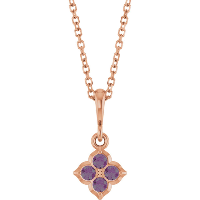 14K Gold Round Lab-Grown Alexandrite Cluster Necklace or Pendant - Rose Gold