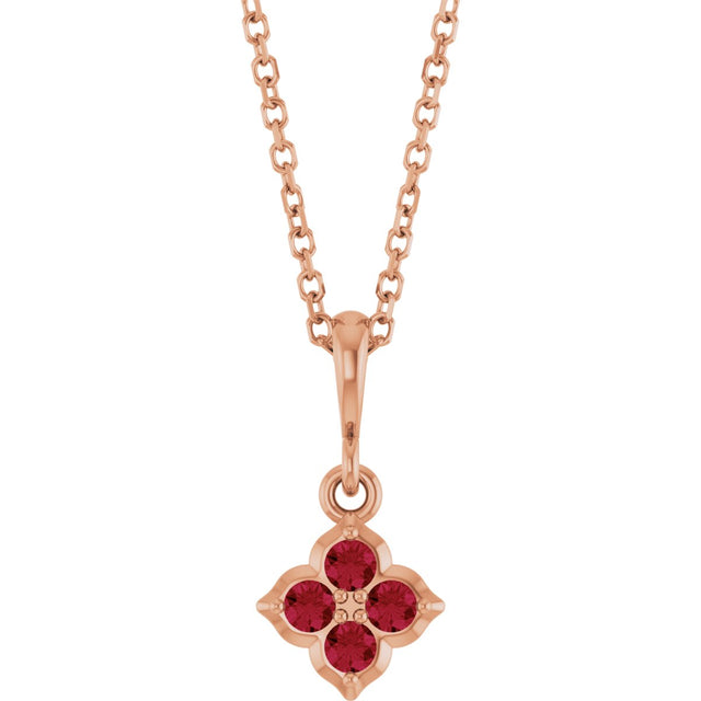 14K Gold Round Lab-Grown Ruby Cluster Necklace or Pendant - Rose Gold