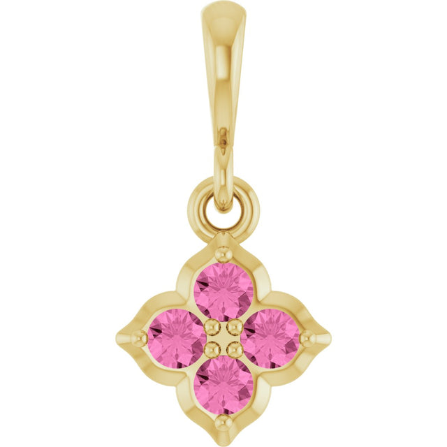 14K Gold Round Lab-Grown Pink Sapphire Cluster Necklace or Pendant - Yellow Gold