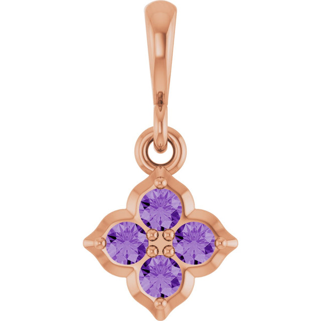 14K Gold Round Lab-Grown Purple Sapphire Cluster Necklace or Pendant - Rose Gold