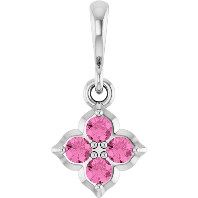 14K Gold Round Lab-Grown Pink Sapphire Cluster Necklace or Pendant - White Gold