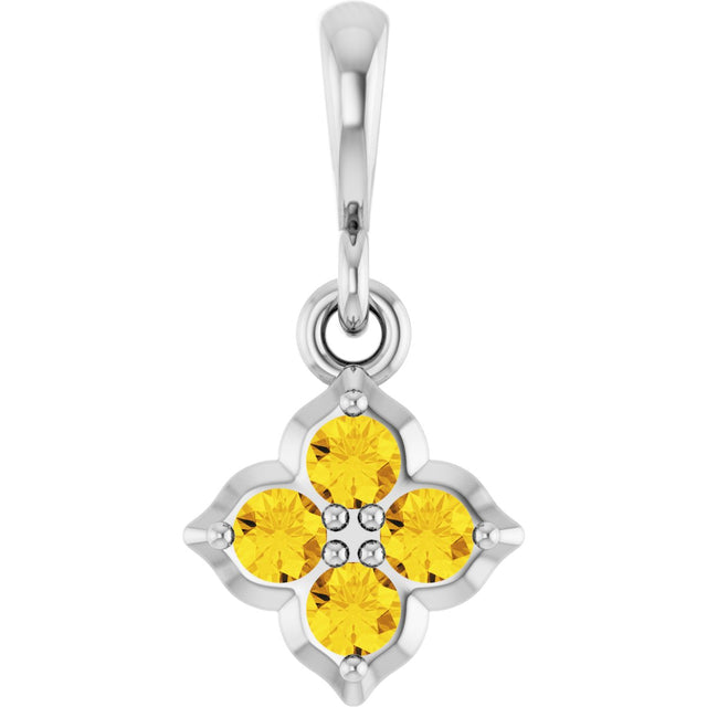Platinum Round Lab-Grown Yellow Sapphire Cluster Necklace or Pendant