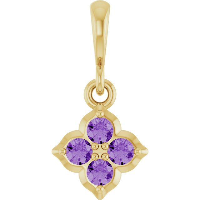 14K Gold Round Lab-Grown Purple Sapphire Cluster Necklace or Pendant - Yellow Gold