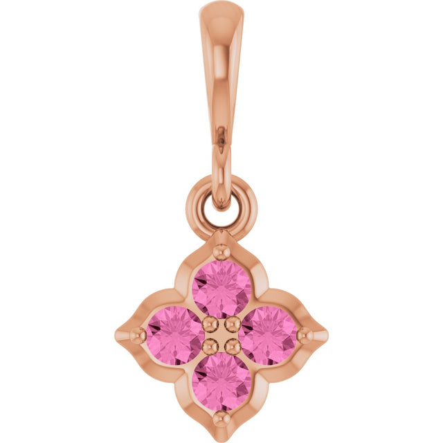 14K Gold Round Lab-Grown Pink Sapphire Cluster Necklace or Pendant - Rose Gold
