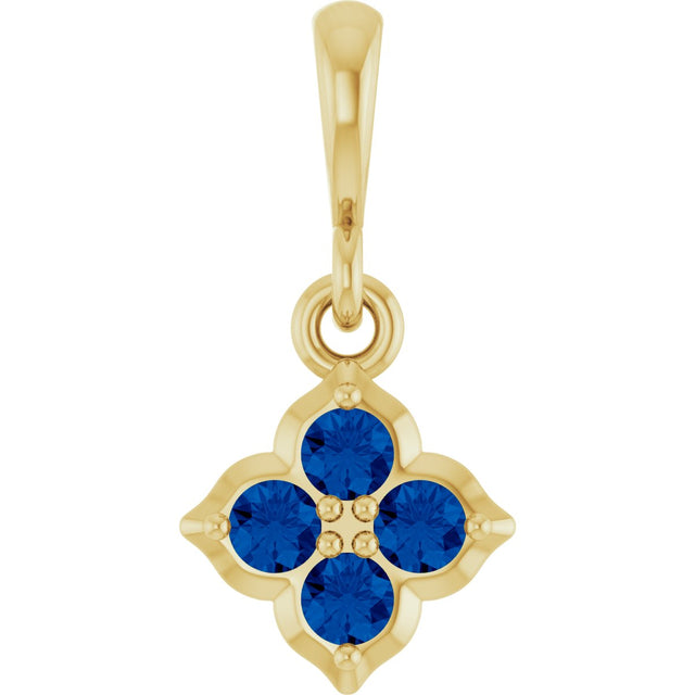 14K Gold Round Lab-Grown Blue Sapphire Cluster Necklace or Pendant - Yellow Gold