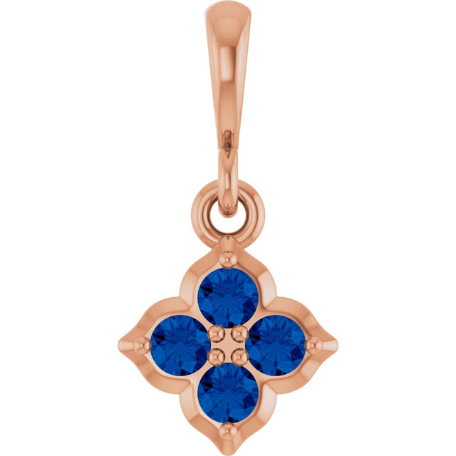 14K Gold Round Lab-Grown Blue Sapphire Cluster Necklace or Pendant - Rose Gold