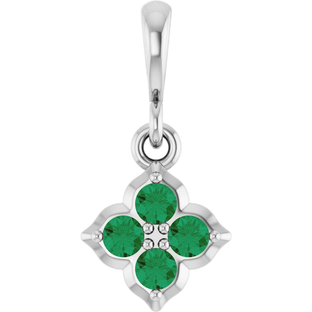 14K Gold Round Lab-Grown Emerald Cluster Necklace or Pendant - White Gold