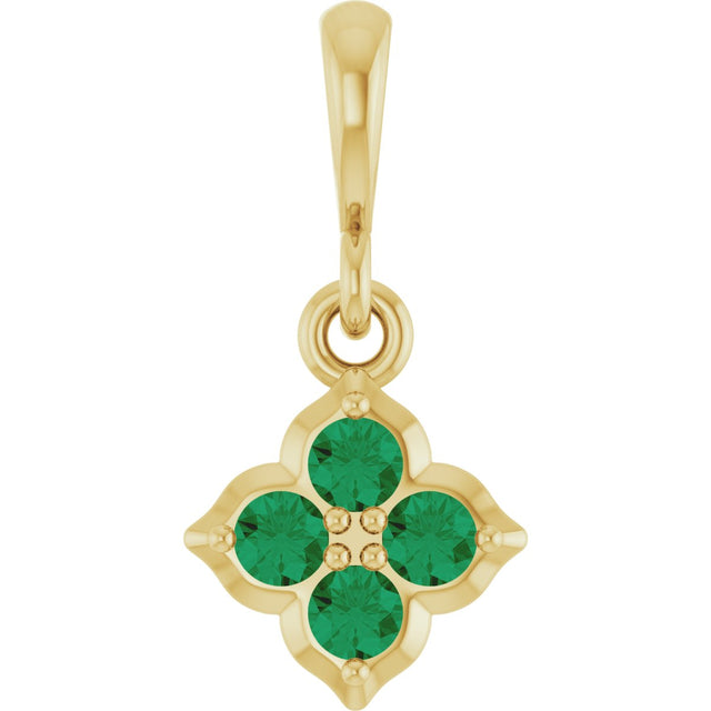 14K Gold Round Lab-Grown Emerald Cluster Necklace or Pendant - Yellow Gold