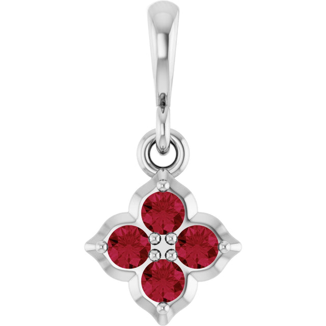Platinum Round Lab-Grown Ruby Cluster Necklace or Pendant