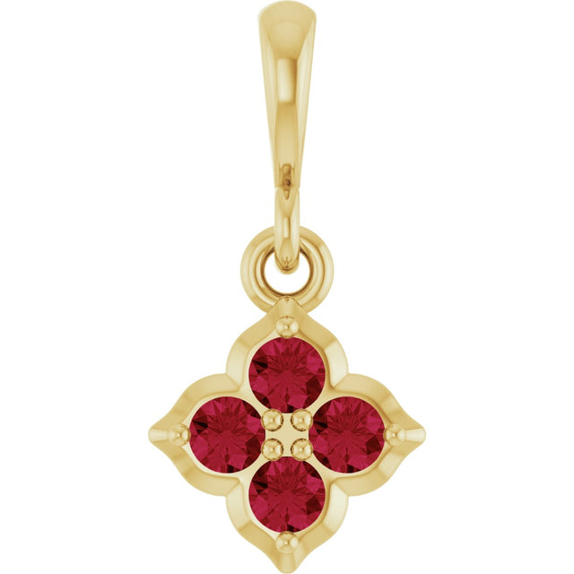 14K Gold Round Lab-Grown Ruby Cluster Necklace or Pendant - Yellow Gold