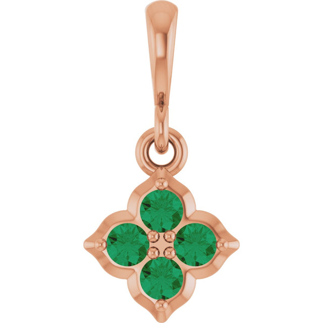 14K Gold Round Lab-Grown Emerald Cluster Necklace or Pendant - Rose Gold