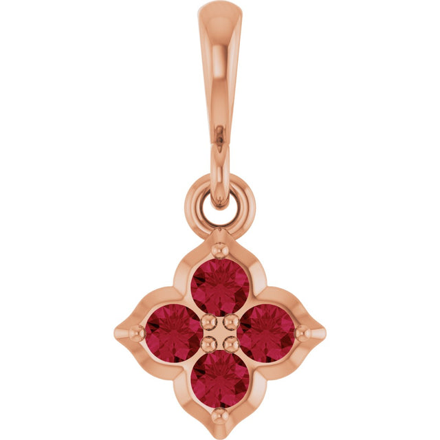 14K Gold Round Lab-Grown Ruby Cluster Necklace or Pendant - Rose Gold