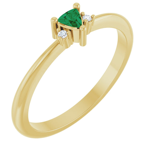 14K Gold Trillion Natural Emerald & Natural Diamond Accented Ring - Yellow Gold
