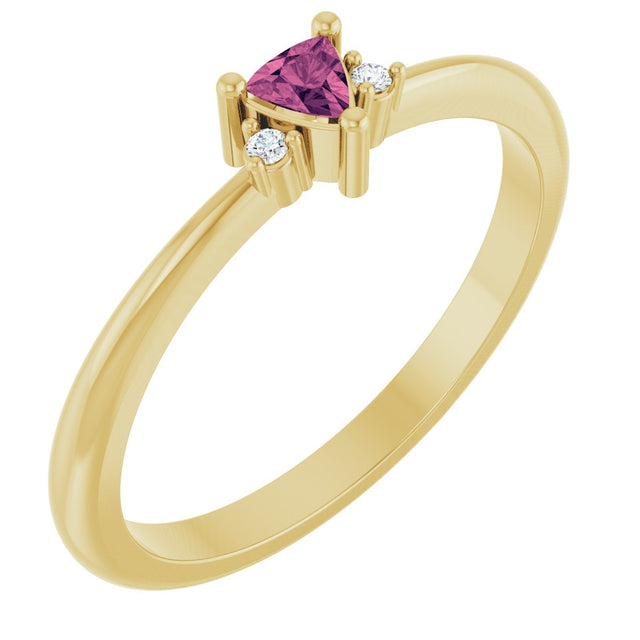 14K Gold Trillion Natural Pink Tourmaline & Natural Diamond Accented Ring - Yellow Gold