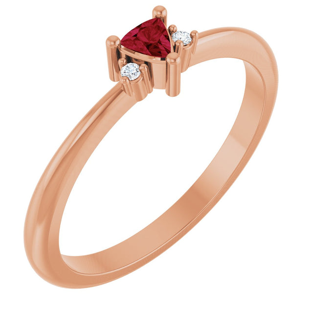 14K Gold Trillion Lab-Grown Ruby & Natural Diamond Accented Ring - Rose Gold