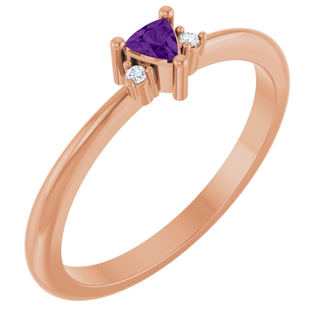 14K Gold Trillion Natural Amethyst & Natural Diamond Accented Ring – 3x3mm - Rose Gold
