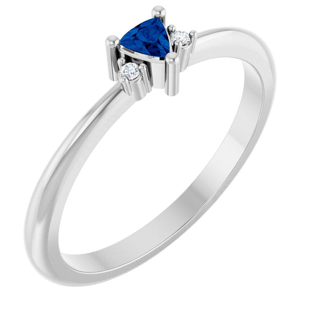 Platinum Trillion Lab-Grown Blue Sapphire & Natural Diamond Accented Ring