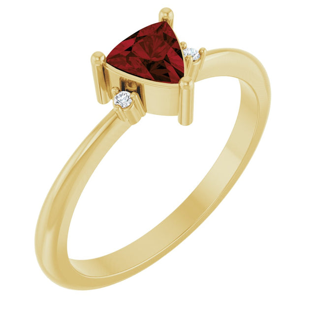 14K Gold Trillion Natural Mozambique Garnet & Natural Diamond Accented Ring - Yellow Gold
