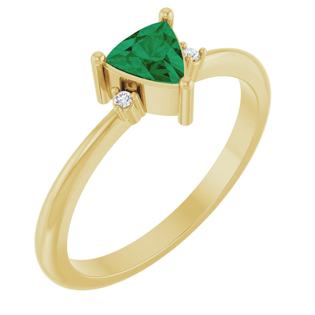 14K Gold Trillion Lab-Grown Emerald & Natural Diamond Accented Ring - Yellow Gold