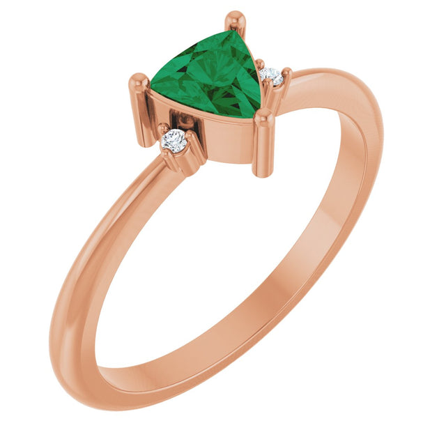 14K Gold Trillion Natural Emerald & Natural Diamond Accented Ring - Rose Gold