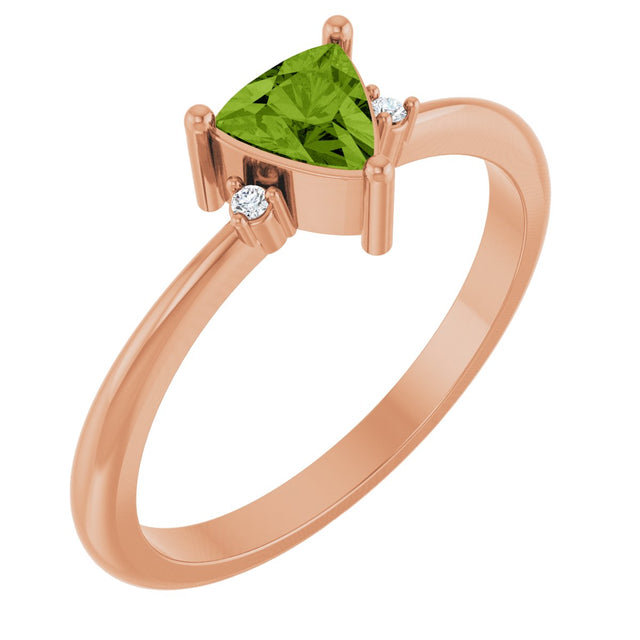 14K Gold Trillion Natural Peridot & Natural Diamond Accented Ring - Rose Gold