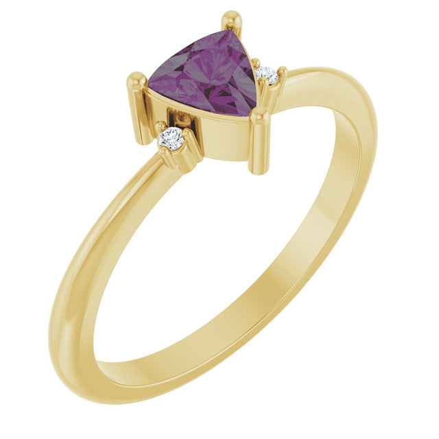 14K Gold Trillion Lab-Grown Alexandrite & Natural Diamond Accented Ring - Yellow Gold