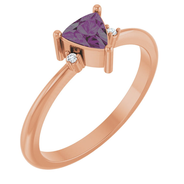 14K Gold Trillion Lab-Grown Alexandrite & Natural Diamond Accented Ring - Rose Gold