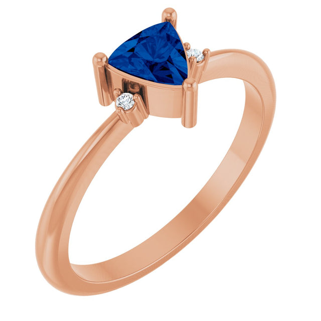 14K Gold Trillion Natural Blue Sapphire & Natural Diamond Accented Ring - Rose Gold