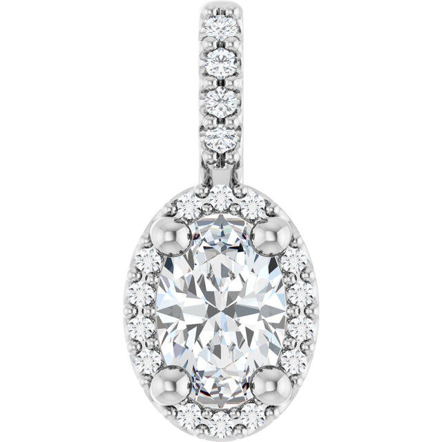 Platinum Oval Lab-Grown Moissanite & Natural Diamond Halo-Style Pendant