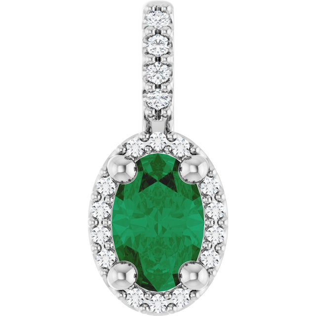Platinum Oval Lab-Grown Emerald & Natural Diamond Halo-Style Pendant