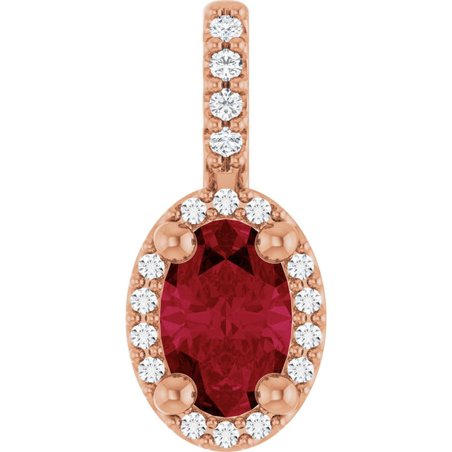 14K Gold Oval Lab-Grown Ruby & Natural Diamond Halo-Style Pendant - Rose Gold