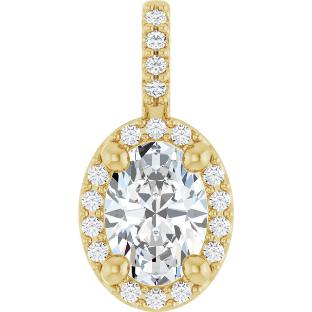 14K Gold Oval Lab-Grown Moissanite & Natural Diamond Halo-Style Pendant - Yellow Gold