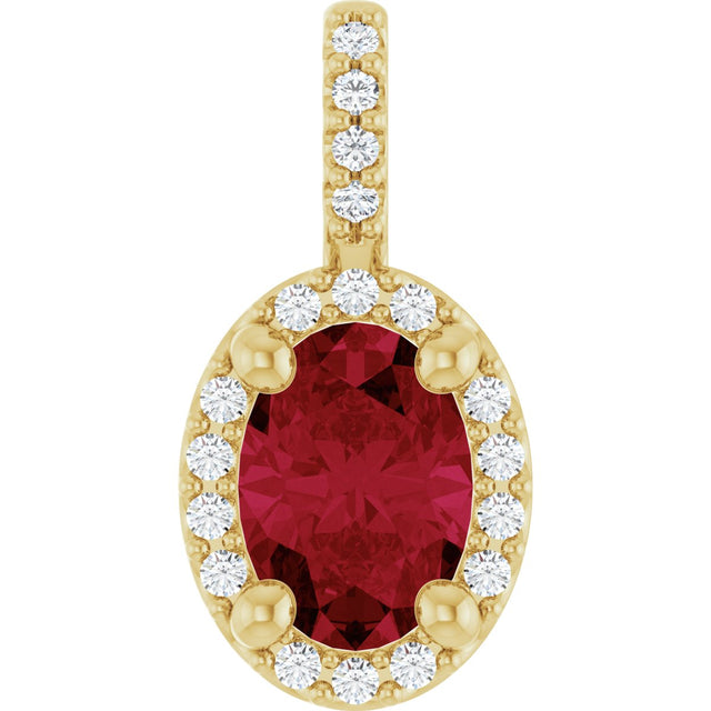 14K Gold Oval Lab-Grown Ruby & Natural Diamond Halo-Style Pendant - Yellow Gold
