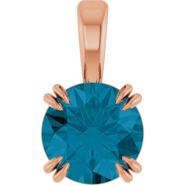 14K Gold Round Natural London Blue Topaz Solitaire Pendant - Rose Gold