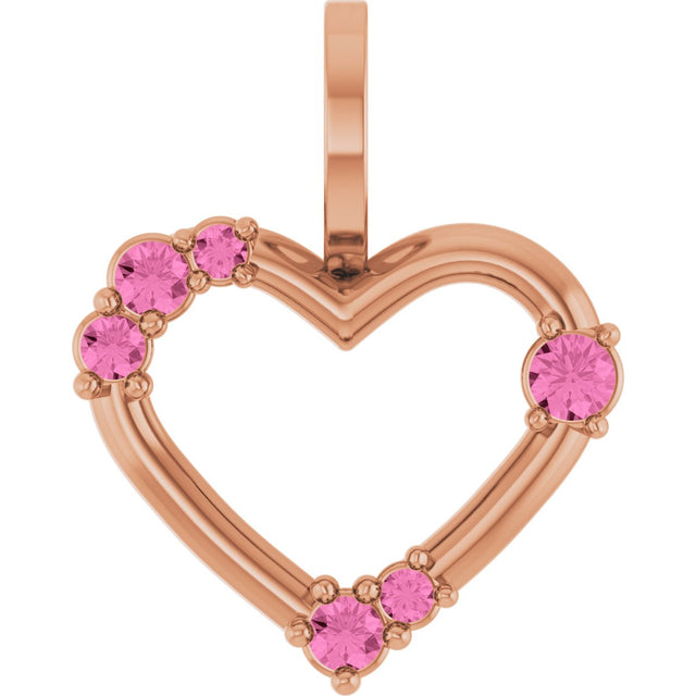 14K Gold Round Natural Pink Sapphire Accented Heart Pendant - Rose Gold
