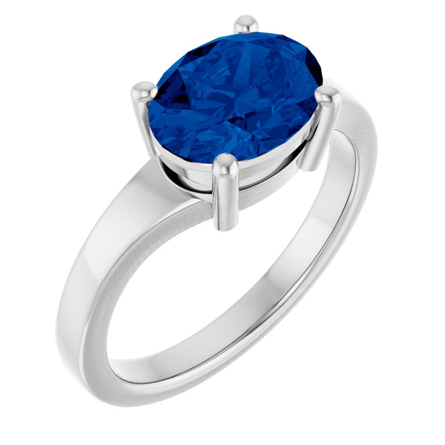 14K Gold Oval Lab-Grown Blue Sapphire Solitaire Ring β 9x7mm - White Gold