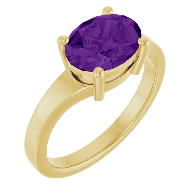 14K Gold Oval Natural Amethyst Solitaire Ring – 9x7mm - Yellow Gold