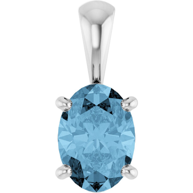 14K Gold Natural Sky Blue Topaz Oval 4-Prong Solitaire Necklace or Pendant - White Gold